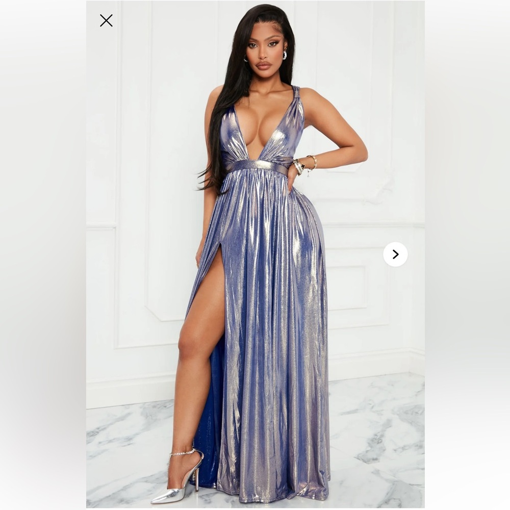 NWT Fashion Nova Metallic Blue Dress - Medium